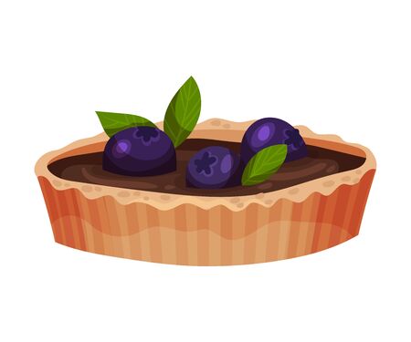 Tasty Sweet Cupcake, Delicious Dessert with Chocolate Cream and Fresh Blueberries Vector Illustrationのイラスト素材