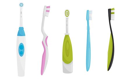 Colorful Toothbrushes for Dental Hygiene Vector Setのイラスト素材