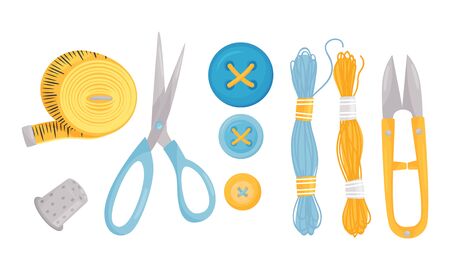 Sewing Notions and Sewing Supplies Vector Set. Tools for Handmade Activity Collectionのイラスト素材