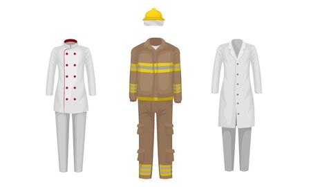 Working Uniform Vector Set. Wear and Clothing Suit for Different Occupation Collectionのイラスト素材