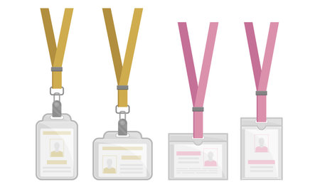 Identification White Blank Plastic Id Card or Press Card Vector Set with Clasp and Lanyards....