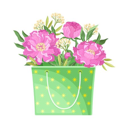 Floral Arrangement with Purple Flowers and Twigs in Box Vector Illustrationのイラスト素材
