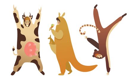 People Characters Wearing Animal Costumes Vector Illustrations Setのイラスト素材