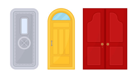 Various Closed Front Double and Single Doors Vector Setのイラスト素材