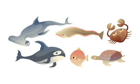 Cute Sea Creatures with Protuberant Eyes Setのイラスト素材
