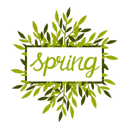 Framed Spring Botanical Composition with Green Bouquet Vector Illustrationのイラスト素材