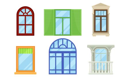Framed Glass Windows View from Outside Vector Setのイラスト素材