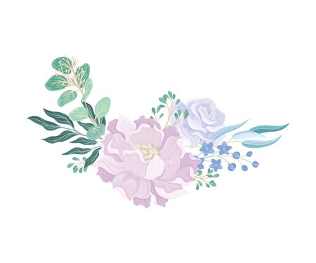 Tender Floral Composition with Blue Flowers and Twigs Vector Illustrationのイラスト素材