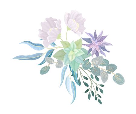 Blue Flower Arrangement with Branches and Lush Twigs Vector Illustrationのイラスト素材