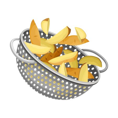Metal Kitchen Colander or Strainer with Sliced Potatoes Inside Vector Illustrationのイラスト素材
