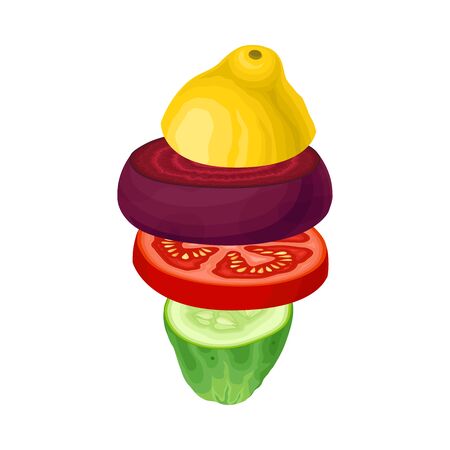 Sliced Fruits and Vegetables Arranged Together in Pile Vector Illustrationのイラスト素材