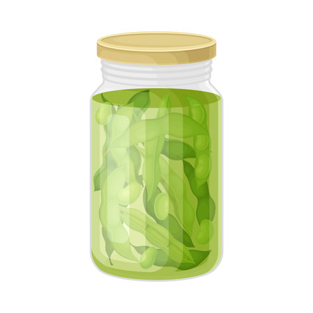 Glass Jar with Preserved Green Beans Vector Illustrationのイラスト素材