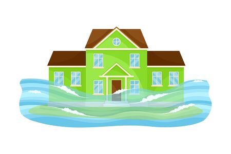 House Undergoing Natural Disaster Like Overflow Water Vector Illustrationのイラスト素材