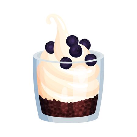 Creamy Ice Cream in Glass with Berries on the Top Vector Illustration. Frozen Dessert and Sweet Treat Conceptのイラスト素材