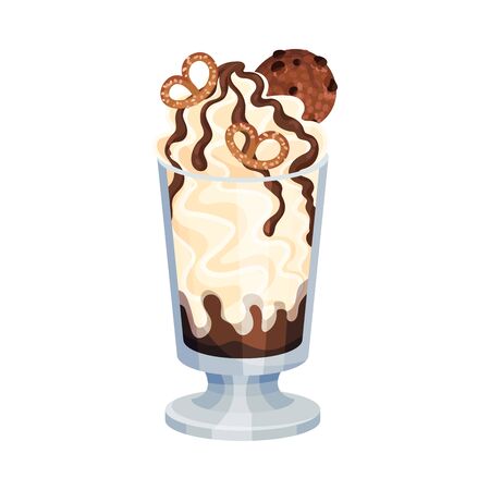 Layered Ice Cream Poured in Glass with Chocolate Topping Vector Illustration. Chock Full Container with Frozen Dessert and Sweet Treat Conceptのイラスト素材