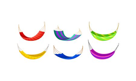 Colorful Hammocks Hanging on Rope Isolated on White Background Setのイラスト素材