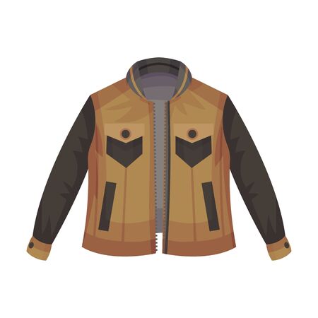 Brown Zip-through Jacket with Pockets as Male Clothing Item Vector Illustrationのイラスト素材