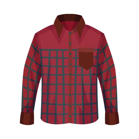 Red Checkered Buttoned Shirt with Long Sleeves and Pocket as Male Clothing Item Vector Illustrationのイラスト素材