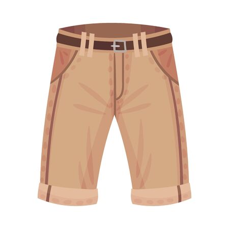 Light Brown Shorts or Knee Breeches with Side Pockets and Belt as Male Clothing Item Vector Illustrationのイラスト素材