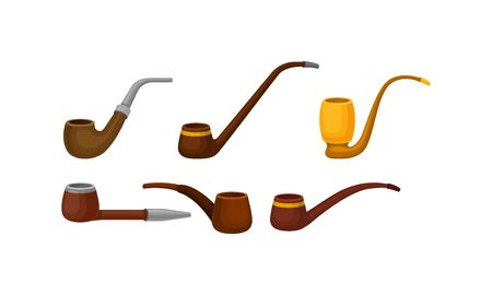 Tobacco Pipes Made of Wood and Metal Vector Setのイラスト素材