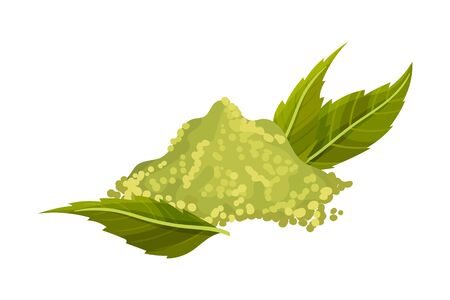 Pile of Milled Neem Plant Isolated on White Background Vector Illustration. Organic Ayurvedic Herb Widely Used in Medical Industry and Cosmetologyのイラスト素材