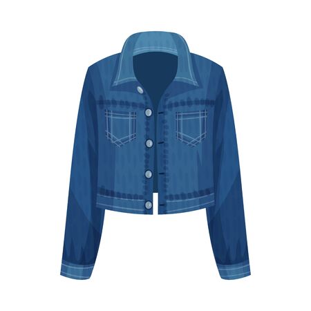Denim Blue Unbuttoned Jacket with Long Sleeves as Womenswear Vector Illustrationのイラスト素材