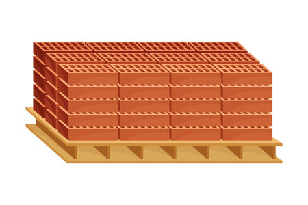 Stack of Red Bricks Rested on Pallet for Transportation on Site Vector Illustrationのイラスト素材