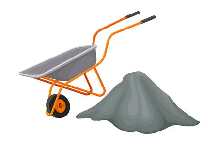 Heap of Crushed Stone and Trolley Rested Nearby Vector Illustrationのイラスト素材