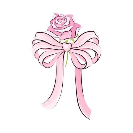 Pink Bow and Long Satin Ribbon as Ballet Accessory Vector Illustrationのイラスト素材