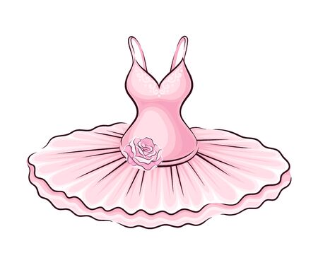 Pink Dress with Tutu Skirt and Rose Adornment Vector Illustrationのイラスト素材