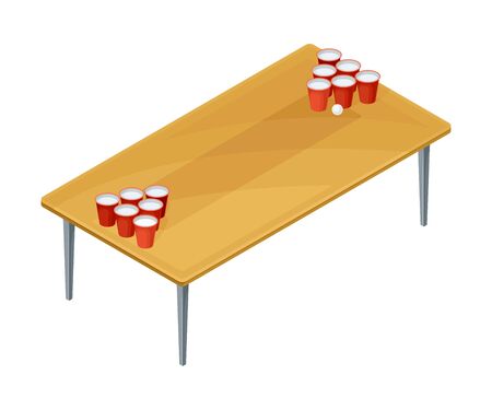 Table for Beer Pong Game with Plastic Cups Vector Illustrationのイラスト素材