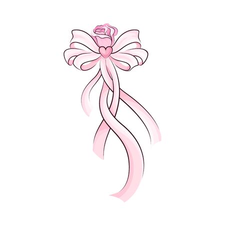Pink Bow and Long Satin Ribbon as Ballet Accessory Vector Illustration. Tender Adornment for Ballet Slippers or Pointe Shoesのイラスト素材