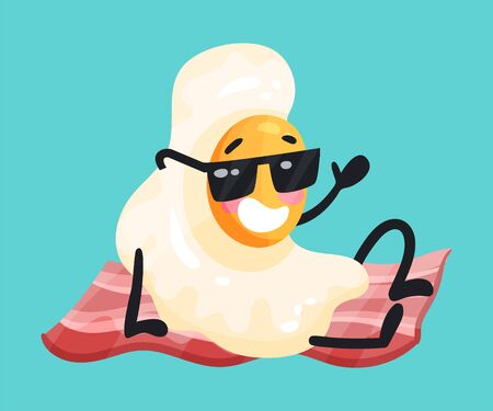 Scrambled Egg in Sunglasses Rested on Bacon Strip Vector Illustrationのイラスト素材
