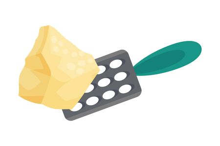 Grating Parmesan Cheese for Lasagne Preparation Vector Illustrationのイラスト素材