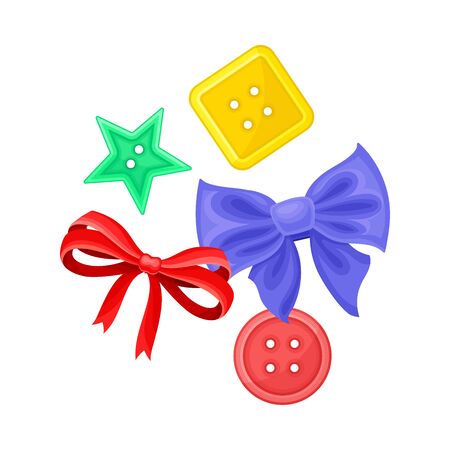 Sewing and Tailoring Accessories with Buttons and Bows Vector Illustrationのイラスト素材