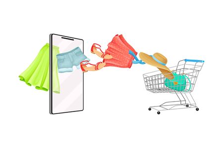 Tablet Screen with Online Shop App and Clothing Items in Shopping Cart Vector Illustrationのイラスト素材