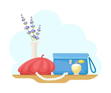 Lavender Branches and Handbag Paris Composition Vector Illustrationのイラスト素材