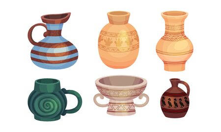 Ceramic Vessels and Containers for Interior and Kitchen Use Vector Setのイラスト素材
