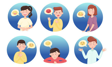 People Characters with Emoji Showing Different Emotional States and Feeling Like Boredom and Anger...