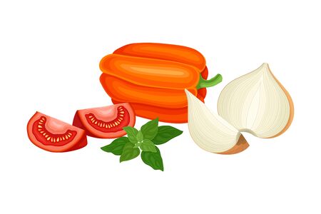 Vegetables with Tomato and Bell Pepper Vector Compositionのイラスト素材