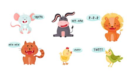 Cute Animals Emitting Sounds and Tooting Vector Setのイラスト素材