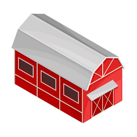 Red Barn or Granary for Hay and Crop Storage Vector Isometric Illustrationのイラスト素材