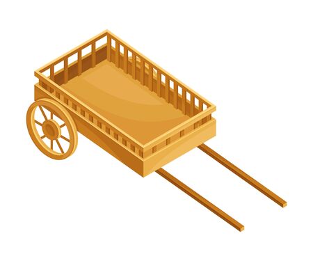 Farm Wagon or Wheeled Dray Cart for Carrying Agricultural Crops Vector Isometric Illustrationのイラスト素材