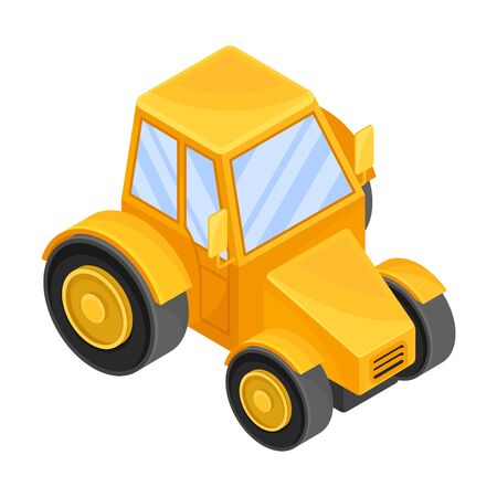 Yellow Tractor as Heavy Machinery for Agricultural Work Vector Isometric Illustrationのイラスト素材