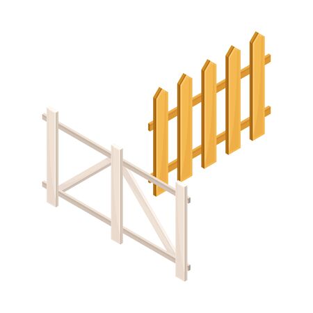 Fence or Hedge as Agricultural and Farming Construction for Separation Vector Isometric Illustrationのイラスト素材