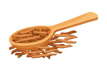 Dried Sandalwood Fragrant Bark Poured in Spoon Isolated on White Background Vector Illustrationのイラスト素材