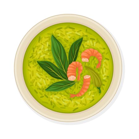Thai Main Course with Rice and Shrimps Top View Vector Illustrationのイラスト素材