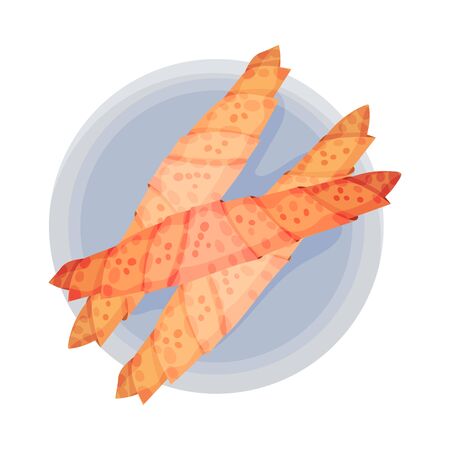 Rolled Flatbread Stuffed with Fish or Meat Top View Vector Illustration. Authentic Turkish Dish for Restaurant Menu Conceptのイラスト素材