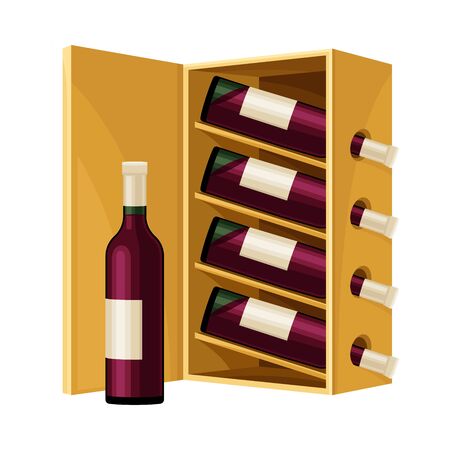 Grape Wine Glass Bottles Standing in Wooden Wine Rack in Cellar  Illustrationのイラスト素材