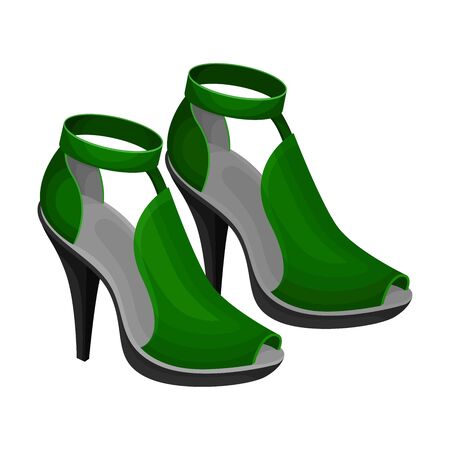 Heeled Open Toe Shoes or Peep-toes with Latchets Illustration. Trendy Women Footwear for Barefoot Wearingのイラスト素材